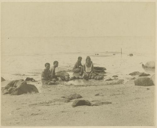 Five Native Women on Beach in front of Ocean