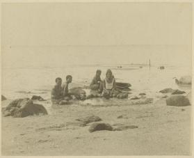 Five Native Women on Beach in front of Ocean