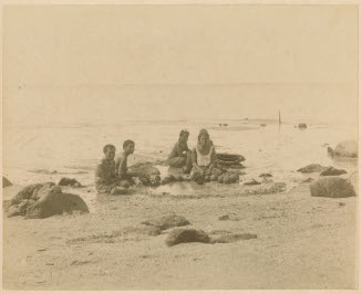 Five Native Women on Beach in front of Ocean