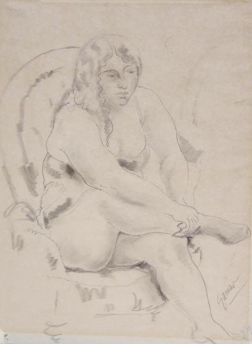 Woman Putting on Stockings
