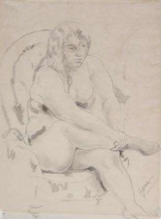 Woman Putting on Stockings