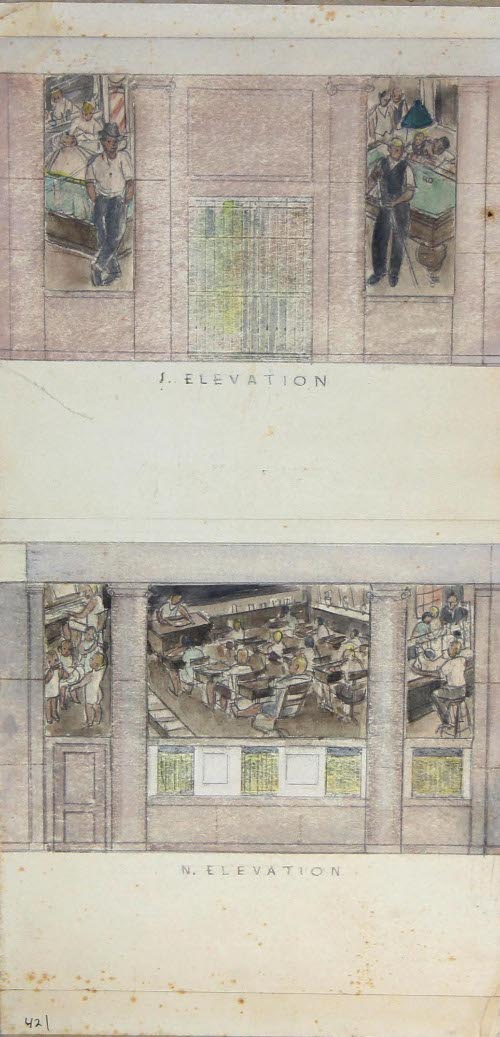 [Studies for Murals (Treasury Building ?) S. Elevation and N. Elevation]