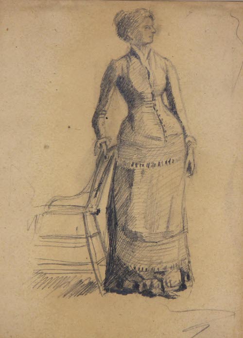 Woman Leaning on Chair