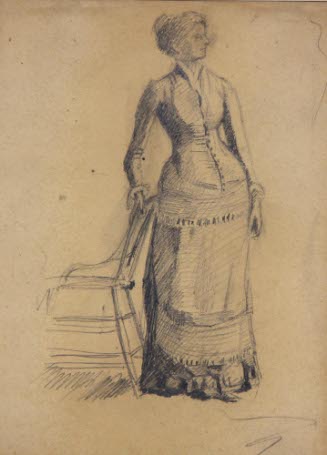 Woman Leaning on Chair