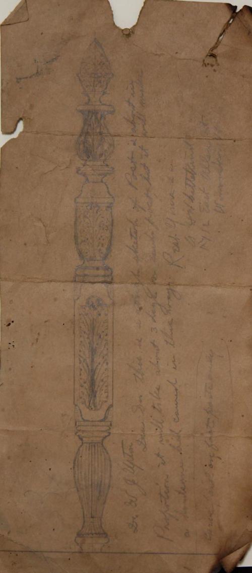Drawing of a carved post