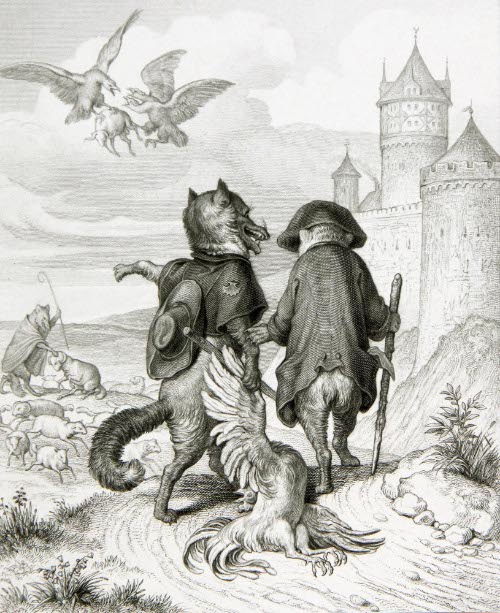 Fox with Dead Chicken Cartoon