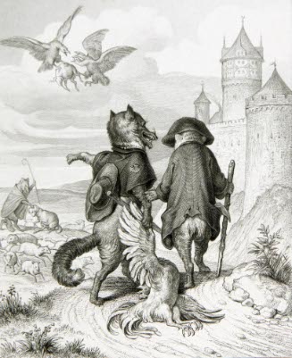 Fox with Dead Chicken Cartoon