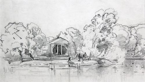 Landscape with pavilion on a lake