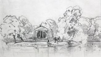 Landscape with pavilion on a lake