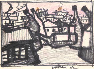 Harbor scene with bottles