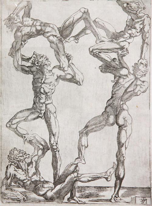 Grotesque Pose of Five Men