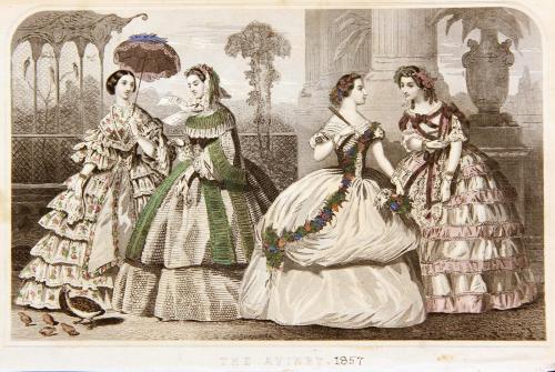 The Aviary, fashion plate from Godey's Lady's Book, August 1859