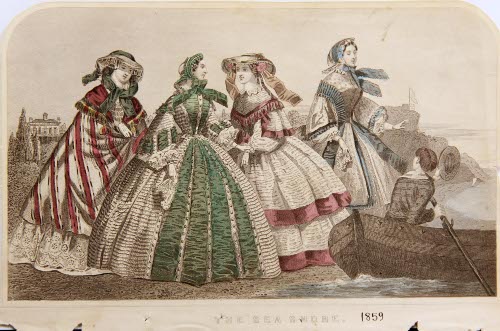 The Sea Shore, fashion plate from Godey's Lady's Book, July 1859