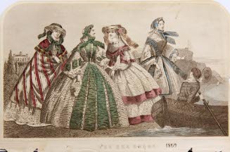 The Sea Shore, fashion plate from Godey's Lady's Book, July 1859
