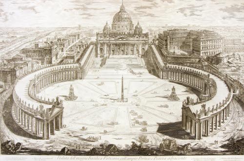 Veduta dell'insigne Basilica Vaticana coll'ampio Portico e Piazza Adjacente