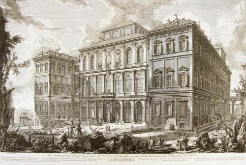Veduta sul Monte Quirinale del Palazzo dell' Eccellentissima Casa Barberini, Architetture del Cave Bernino