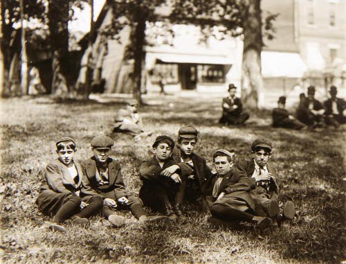 Group of boys working in American Woolen Mills