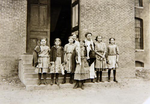 Girls going home from Loray Mills