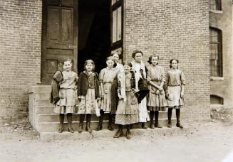 Girls going home from Loray Mills