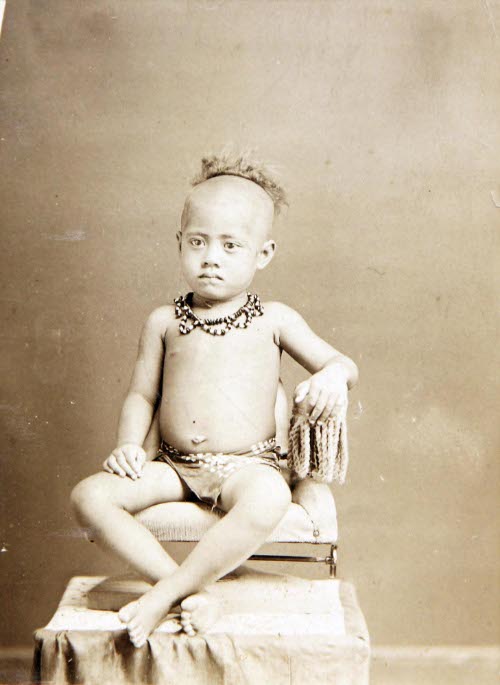 Studio portrait of young Samoan boy