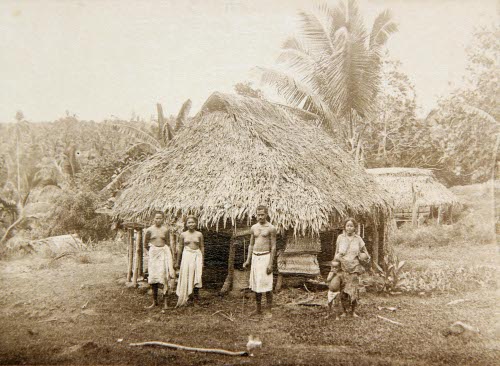 View of Samoan house and people