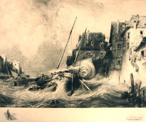 Storm at coastal town