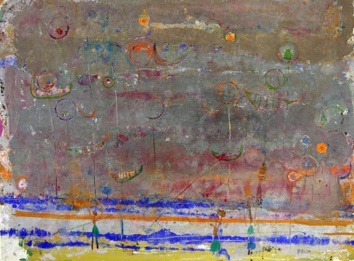 Figures on Beach with Balloons