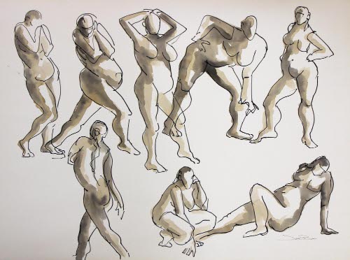 [Ink figure studies on paper]