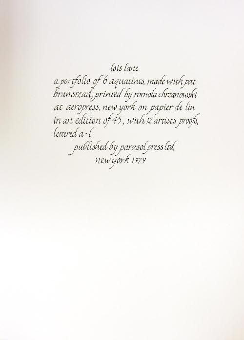 Colophon page of portfolio of 6 prints