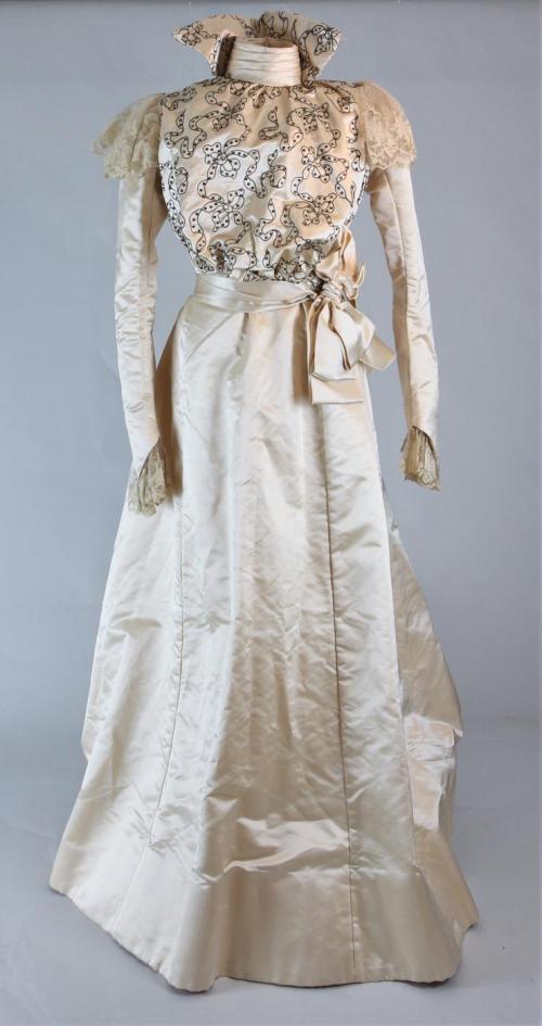 Buff satin wedding dress