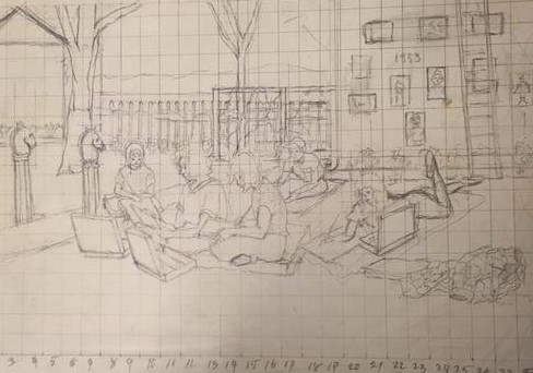 Preparatory Drawing for for Painting Lesson on the Lawn