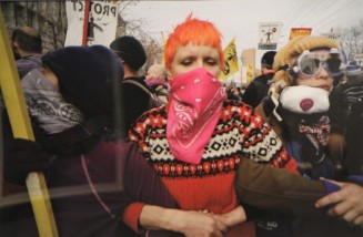 Non-Native Allies Circling Native Water Protectors to protect them from arrest during a street action that stopped traffic outside the Federal Building in Bismarck, ND, where camp leaders and legal defense respresentatives were attempting to learn the status of arrested Water Protectors #2