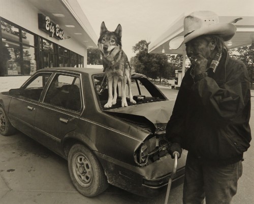 Sleeping Bear and Wolf, Pine Ridge, SD (Vern Sitting Bear and His Niece's Pet Wolf)