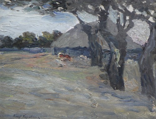 Russian landscape with hut