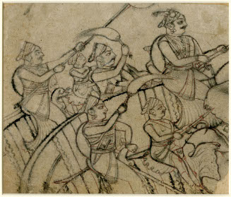 Rajas mounted on elephants