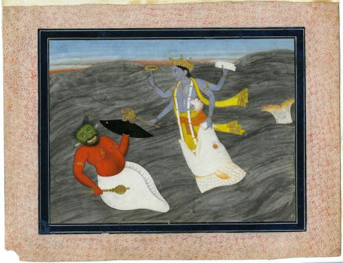 Matsya (Fish Incarnation of Vishnu) Recovers the Vedas from the Demon Shankhasura