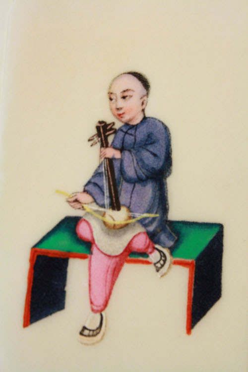 One of set of twelve miniature rice paper paintings
