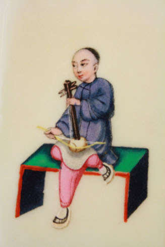 One of set of twelve miniature rice paper paintings