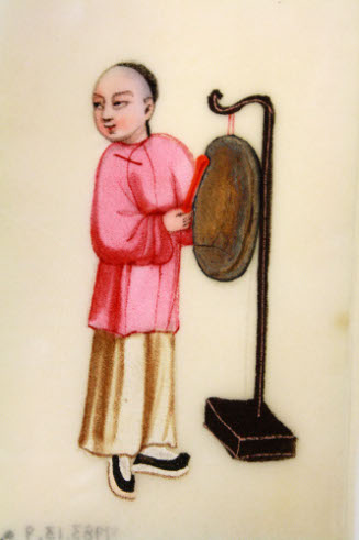 One of set of twelve miniature rice paper paintings