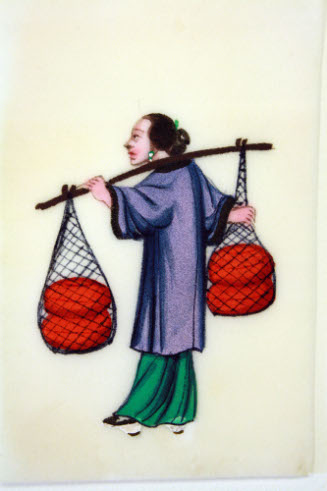 One of set of twelve miniature rice paper paintings