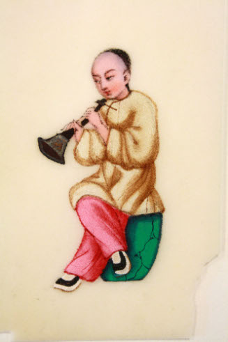 One of set of twelve miniature rice paper paintings