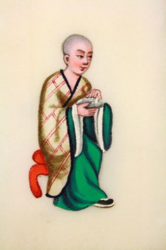 One of set of twelve miniature rice paper paintings