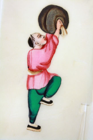 One of set of twelve miniature rice paper paintings