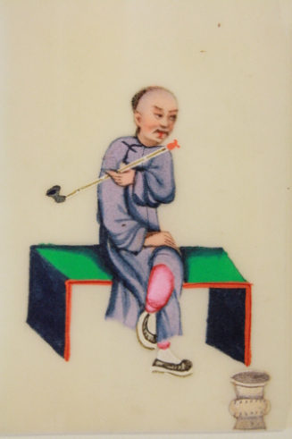 One of set of twelve miniature rice paper paintings