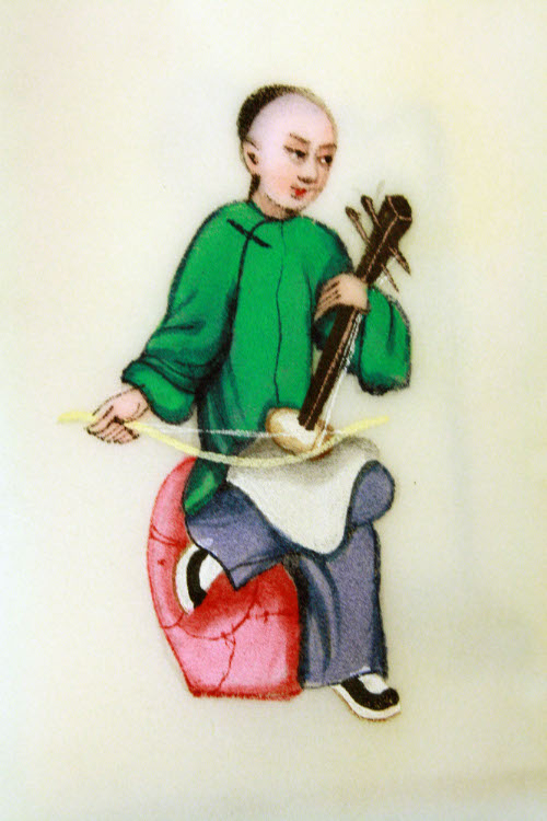 One of set of twelve miniature rice paper paintings