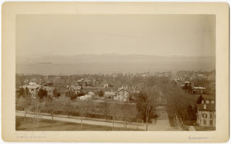 View down College St. of Burlington and Lake from College Dome