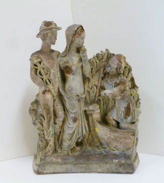 Psychopompous leading a soul to Charon